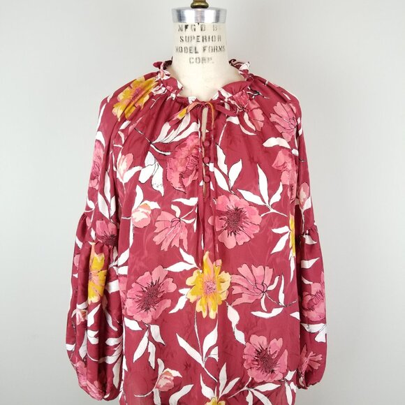 Lovestitch Pretty Rust Floral Blouse with Lantern Sleeves * Ladies Size Small - Picture 8 of 8